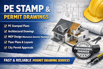 pe stamp, review, draw architectural stamp, mep, floor plan, city permit drawing