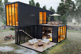 design 3d shipping container home, house, apartment or building for airbnb rent