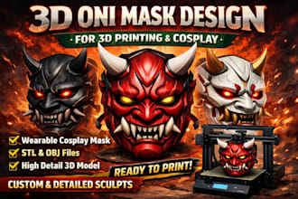 design wearable 3d oni mask anime cosplay mask model stl for 3d printing
