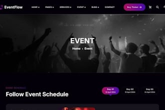design party rental website, event venue website and event ticket website