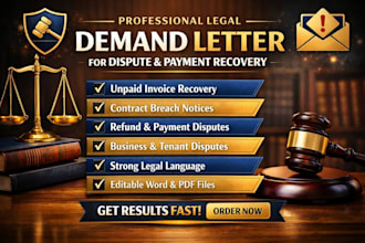 write a professional legal demand letter for disputes payment recovery