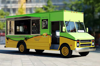 create 3d kiosk food truck, 3d truck design