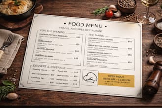 design printable professional food menu design and tv screen