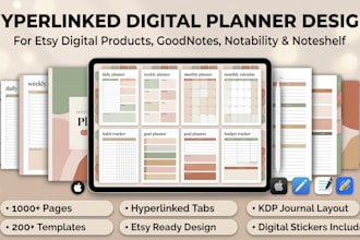 do hyperlinked etsy digital planner KDP journal, etsy digital product calendar