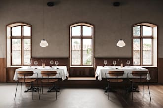 relayout 3d modern restaurant interior,rustic bar furniture, dinning area render