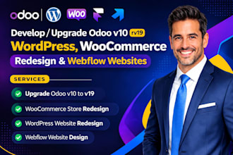 install upgrade odoo v19 crm module rebuild wordpress redesign webflow website