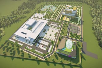 revamp tourist complex, sustainable architecture design, resort site plan render