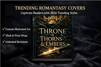 design a trending romantasy book cover, vellum formatting, or deluxe edition