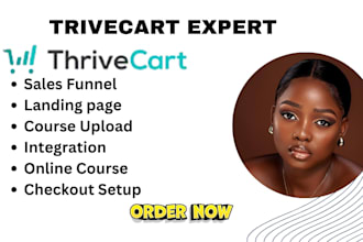 setup thrivecart, thrivecart sales funnel, landing page ,online course