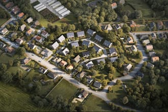 design urban village renovation, unit apartment render, gated estate landscape