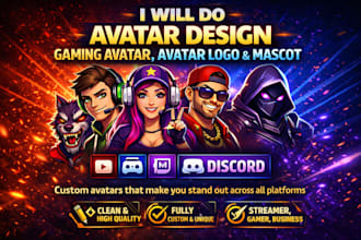 do avatar design, gaming avatar, avatar logo and mascot