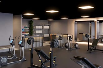 design modern home gym interior fitness room yoga studio workout room 3d render