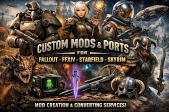 create and port custom mods for fallout, ffxiv, starfield and skyrim