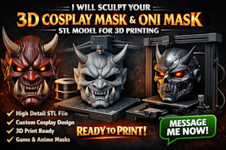 sculpt detailed 3d cosplay mask, oni mask stl model for 3d printing