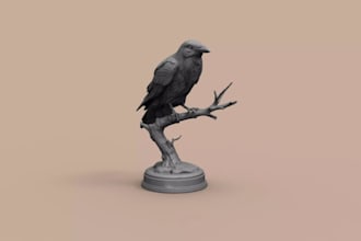 sculpt 3d raven fantasy miniature,3d realistic pet model,3d fantasy animal model