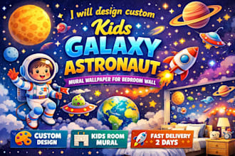 design custom kids galaxy astronaut mural wallpaper for bedroom wall