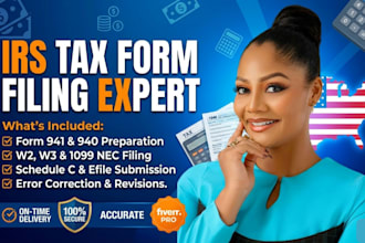efile form 941, 940, w2, w3, 1099 nec, 1099 misc and schedule c