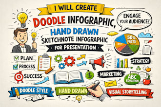 create doodle infographic, hand drawn sketchnote infographic for presentation