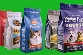 create pet food packaging, mylar bag, food pouch design, product label pouch jar