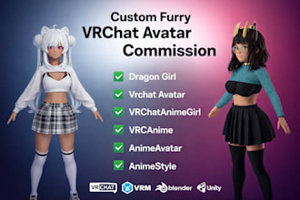 create 3d furry nsfw vrchat avatar, vtuber model vrchat anime character model
