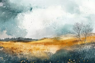 illustrate a watercolor landscape illustration