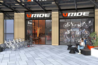 redesign 3d bicycle showroom, luxury interior layout, bike exhibition,cgi render