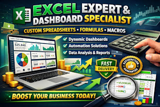 create custom excel dashboards, excel spreadsheet, formula and macros analytics