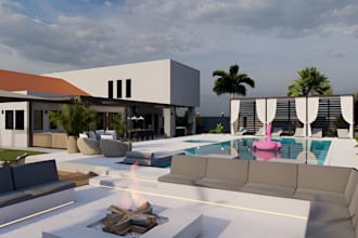 do 3d backyard landscape design landscape rendering, outdoor, event space design