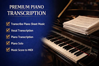 transcribe piano sheet music, piano transcription ,piano solo, music score midi