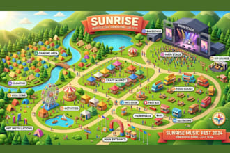 design 3d festival maps isometric map or event map illustration