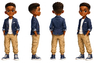 create childrens book character turnaround sheet and model sheet