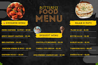 design a professional restaurant or cafe menu card