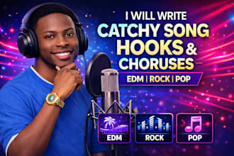 write hook or chorus,  vocal melody, lyrics, harmonies for pop rock or edm song
