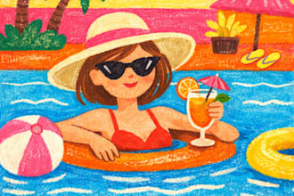 create vibrant naive art crayon lifestyle scenes using ai