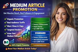 organic medium article promotion for massive reach, followers, engagements