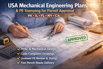 usa mechanical engineering plan and stamp for ca il fl pa tx approval