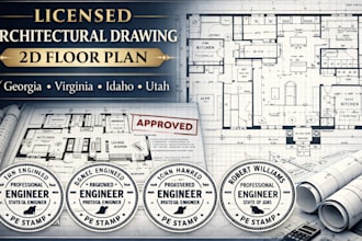 license architectural drawing 2d floor plan georgia virginia idaho utah pe stamp