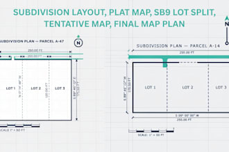 subdivision layout, plat map, sb9 lot split, tentative map, final map plan