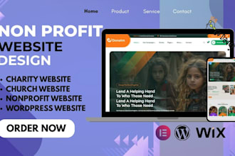 nonprofit website, charity, ngo, church, donation website on wordpress, wix