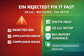 fix rejected ein, register US llc, boi report filing, tax setup