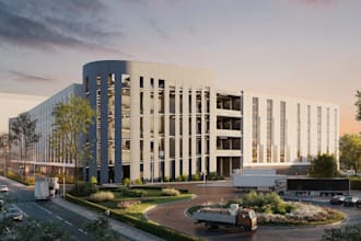 render industrial business park, modern factory building design, cgi interior