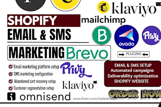 setup shopify email sms marketing klaviyo omnisend mailchimp privy brevo avada
