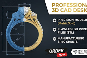 do 3d jewelry design, 3d cad jewelry design or jewelry rendering for 3d printing