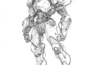 design any type of robot armor or mecha in line art