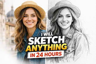 sketch anything for you in 24 hours, hand drawn pencil sketch art from photo