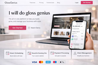 design glossgenius website, online booking beauty salon skincare business spa