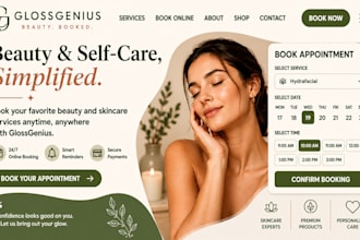 design glossgenius website, online booking beauty salon skincare business spa