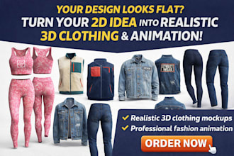 realistic 3d clothing mockup and fashion animation from your 2d idea