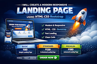 create a modern responsive landing page using HTML CSS bootstrap