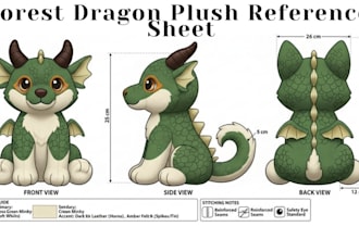 design custom plushie reference sheet for stuffed anime character ych production